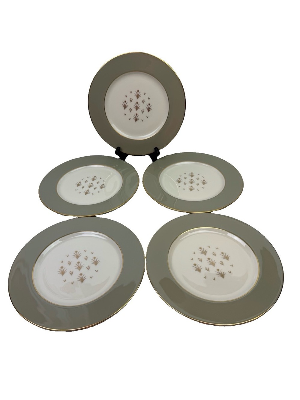 Lenox Glendale X-559 Dinner Plates 10.5” Sage Gold Detail Vintage Lot Of 5